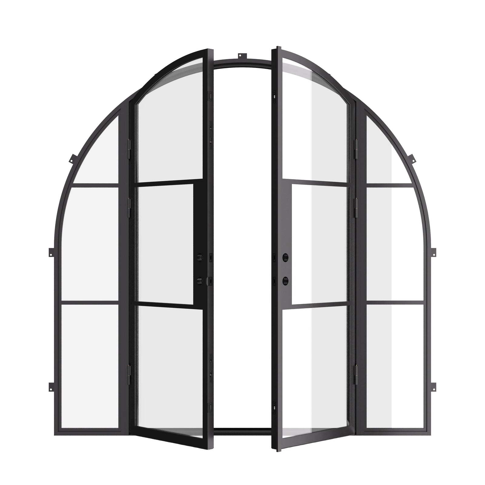 Air 4 double full arch steel doors with sidelights and tempered glass