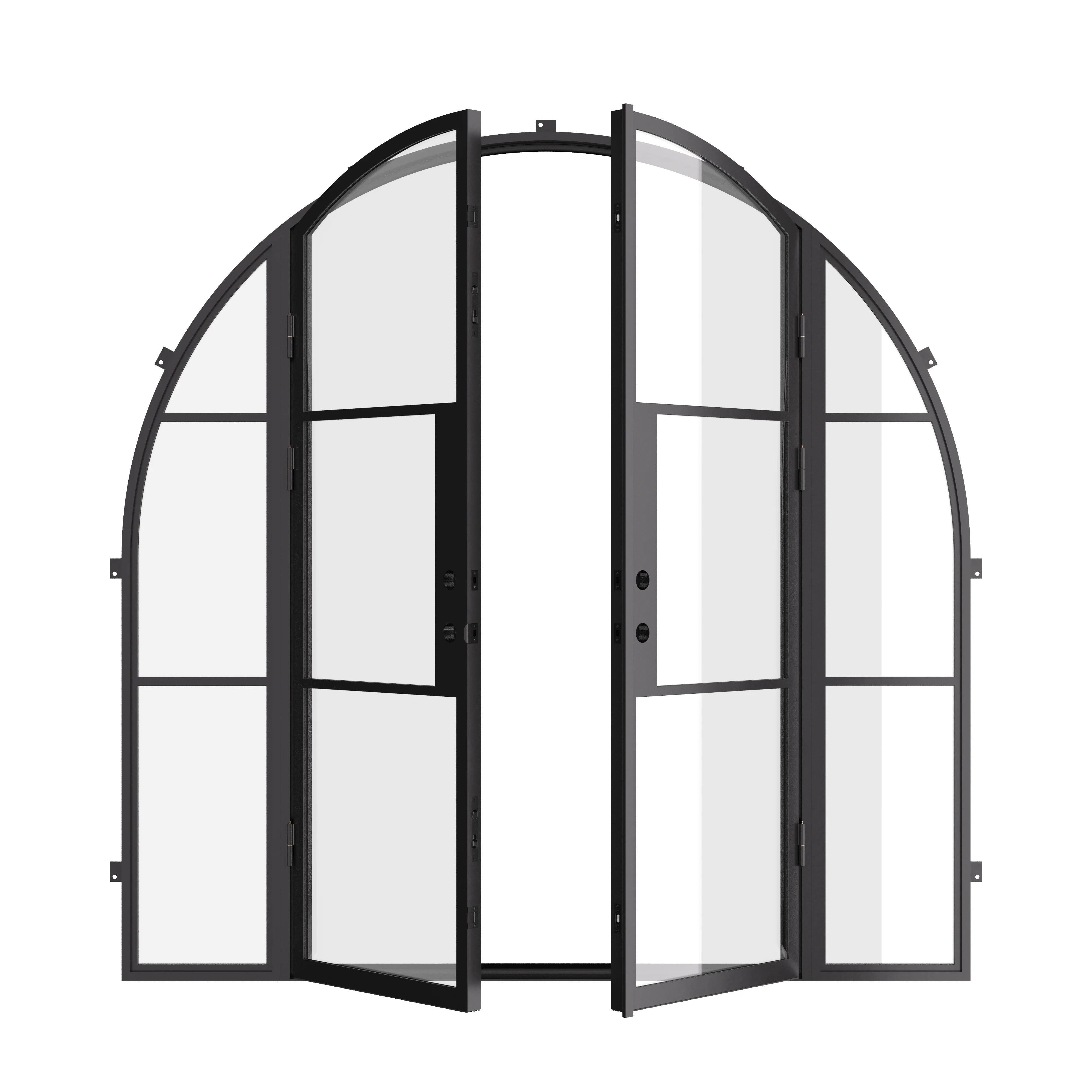 Air 4 double full arch steel doors with sidelights and tempered glass