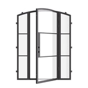 Air 4 single arch exterior steel door with side glass panels and sleek lines