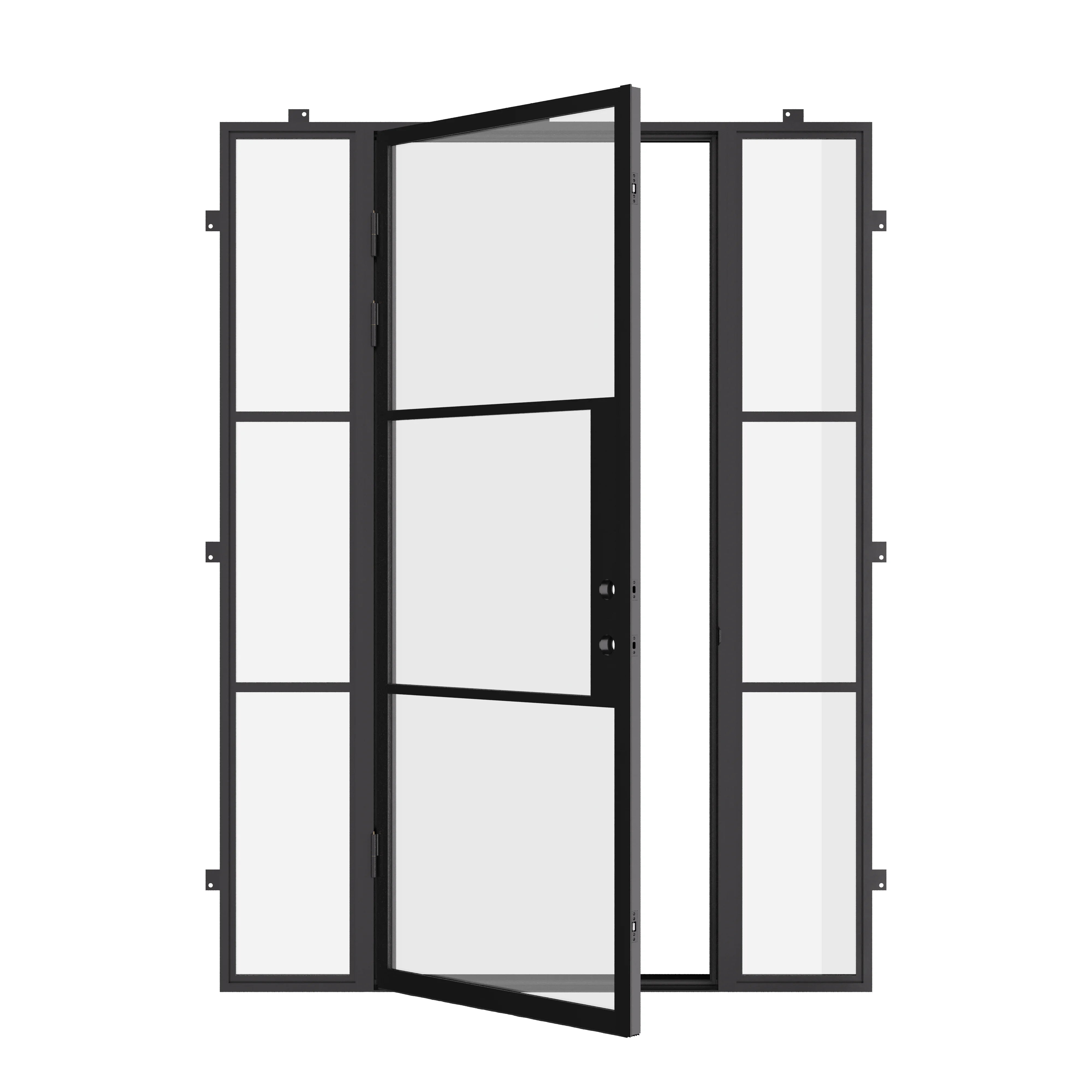 Contemporary single flat steel front door with insulated side lites