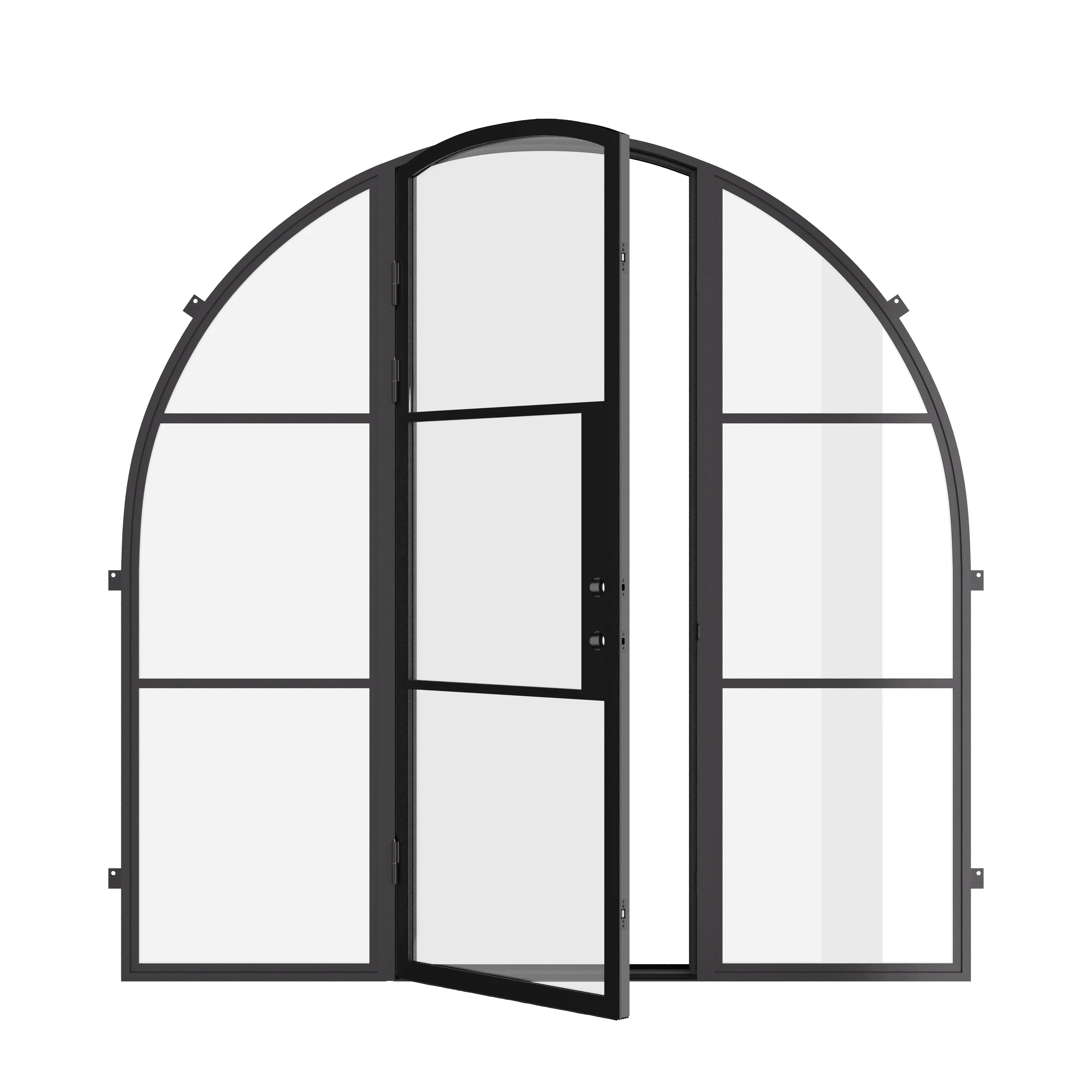 Modern full arch steel front door with thermal barrier design
