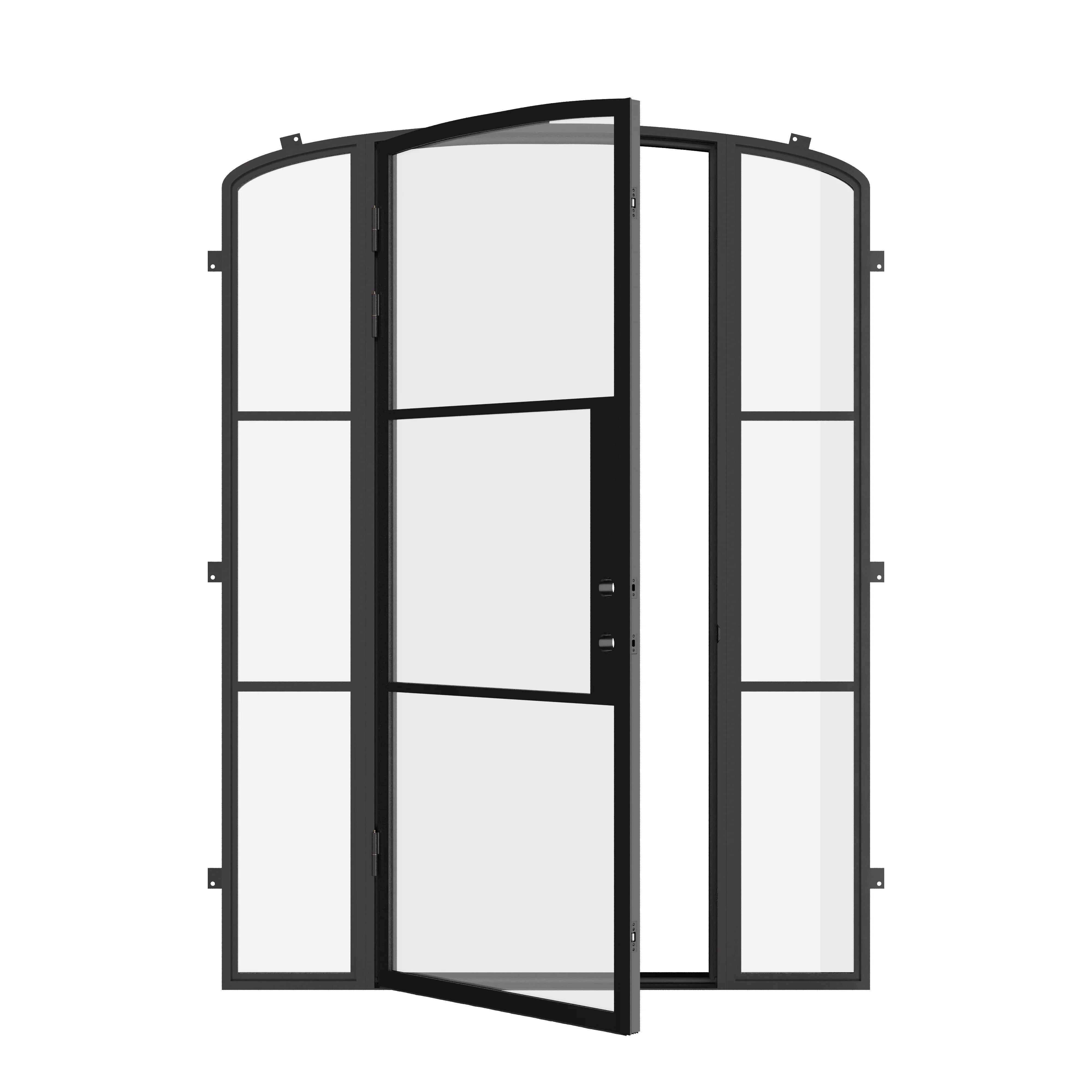 Air 4 single mini arch steel door with sidelights and narrow profiles