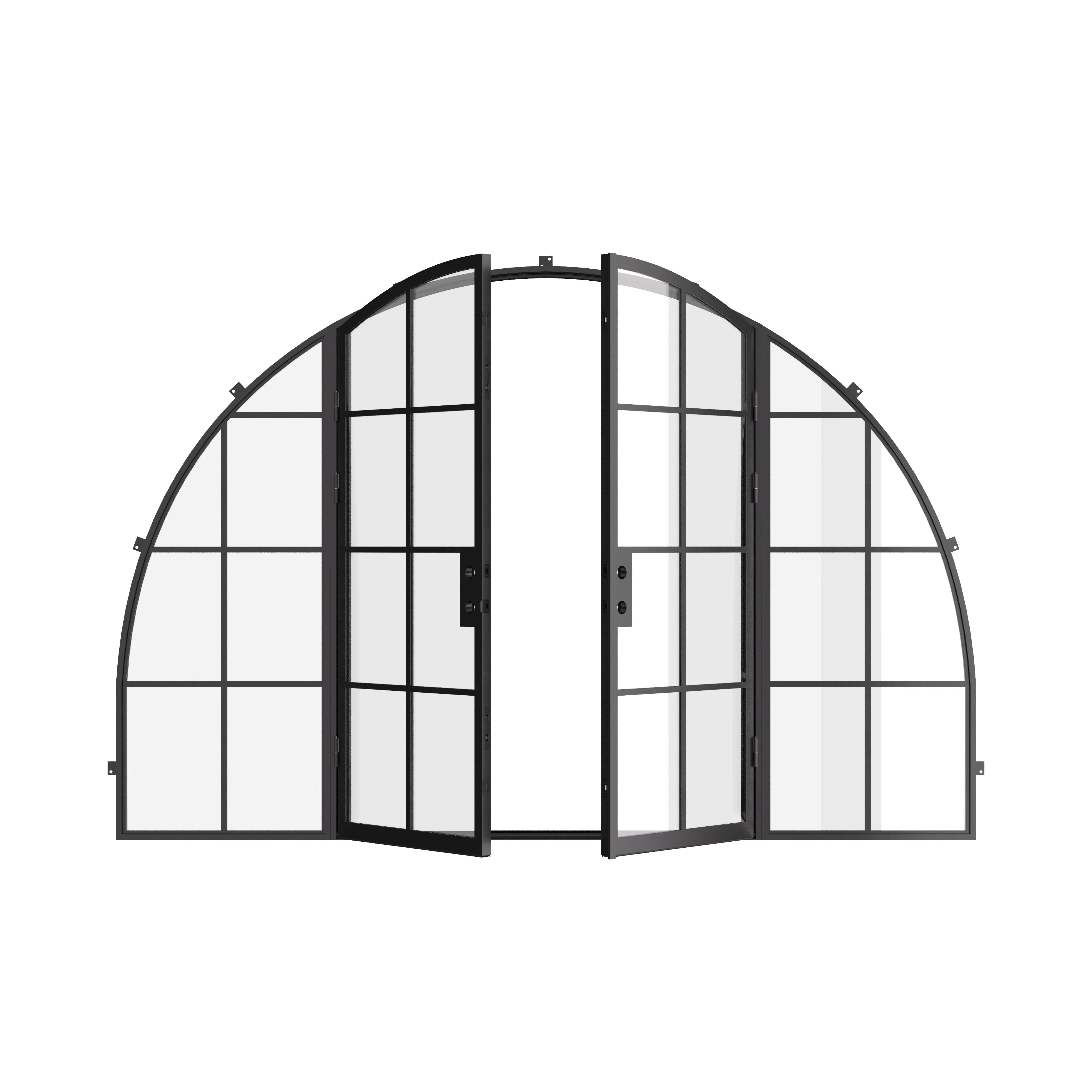 Architectural wide double full arch front door with side glass