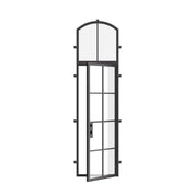 Modern single flat steel front door with arch top light and insulated safety glass