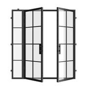 Exterior double flat steel entry doors with left sidelight, architectural cold-rolled steel