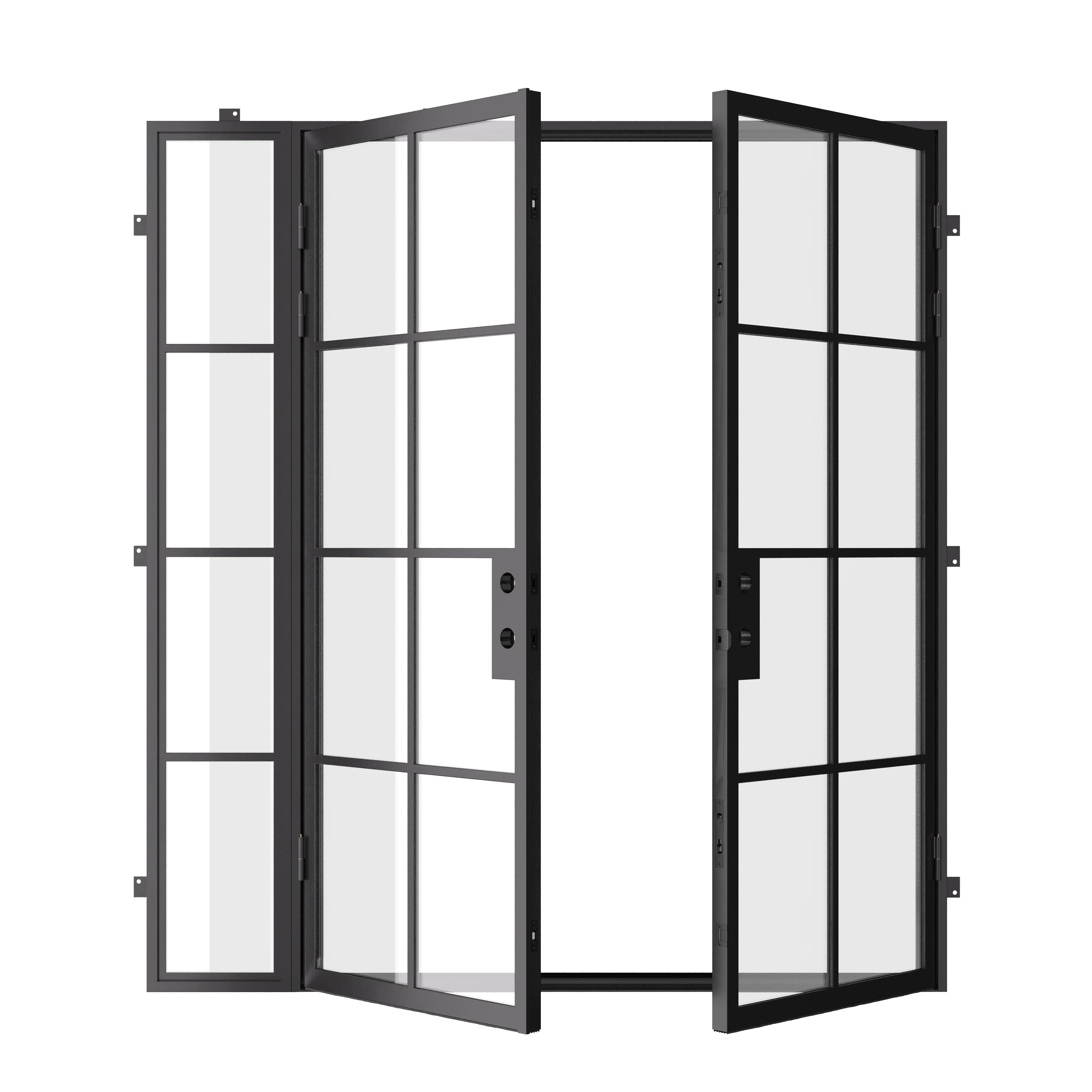 contemporary double doors with left sidelight and thermal barrier core