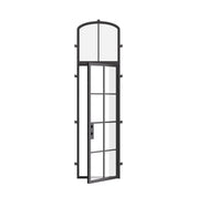 Single flat steel entry door with mini arch transom, NFRC rated prehung with dual-pane tempered glass