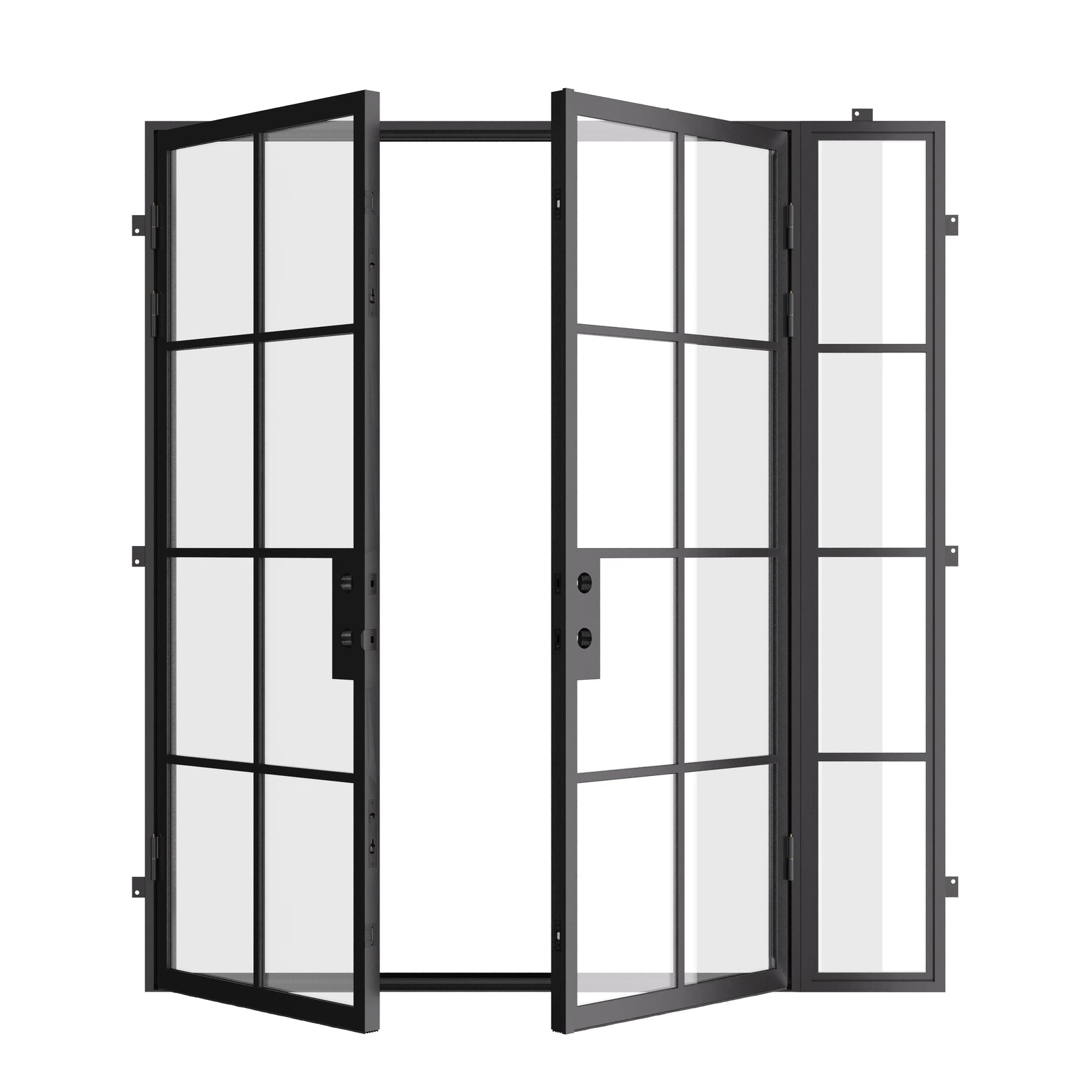 contemporary double doors with right sidelight and thermal barrier core