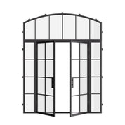 Air 5 double flat steel entry door with side windows and arched top glass, prehung