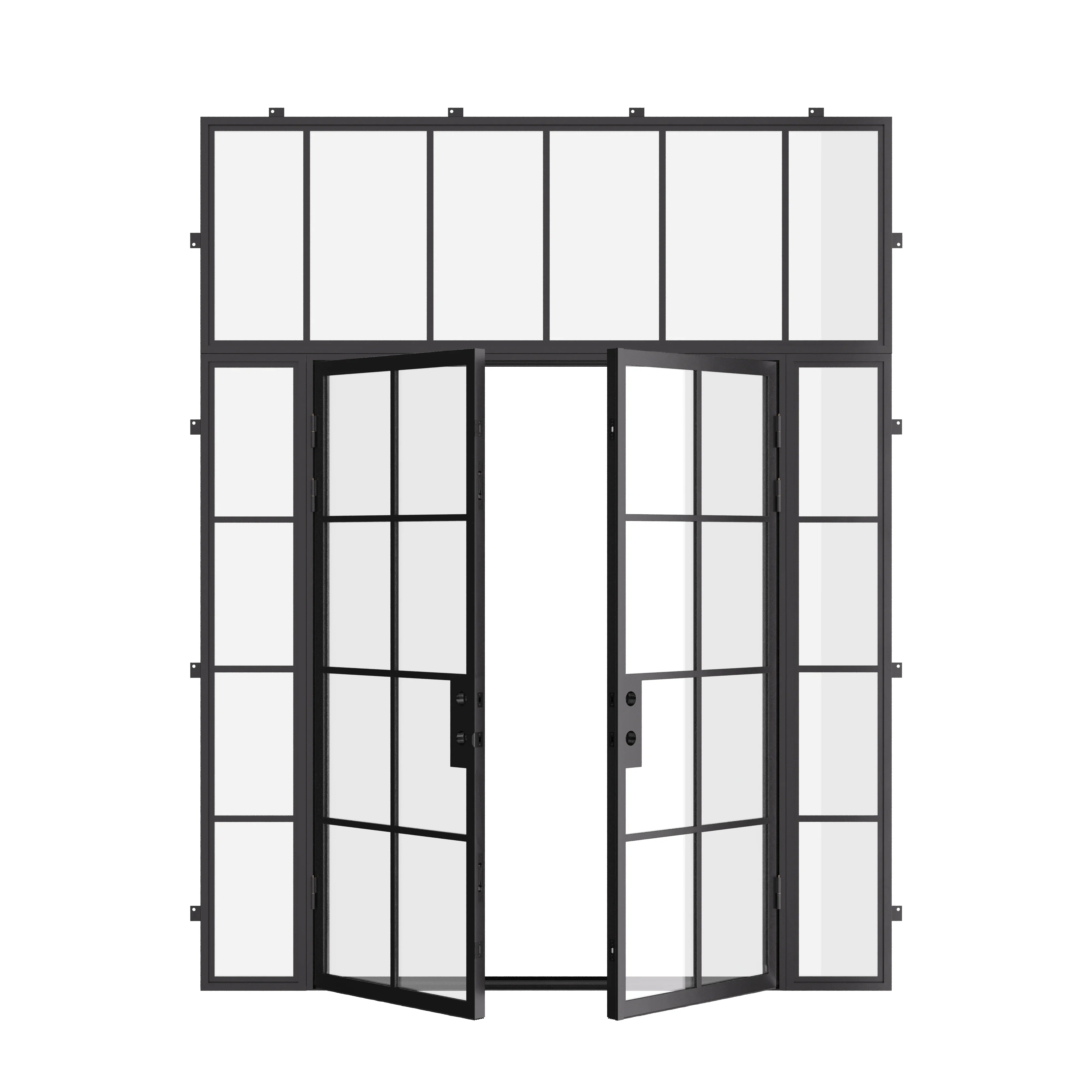 Air 5 double flat front door with sidelights and flat transom, tempered dual pane