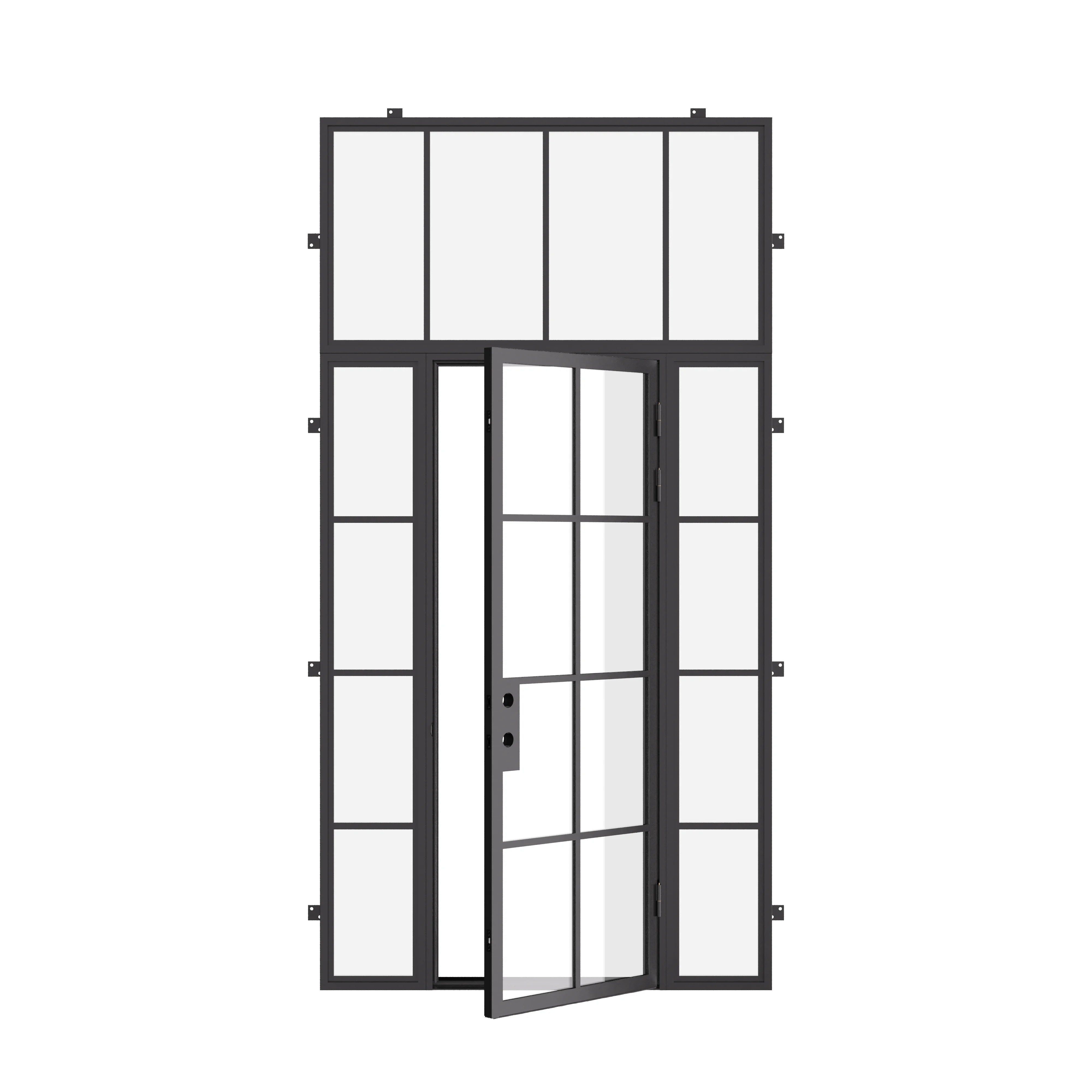 contemporary steel entry door with glass surround and energy-saving core