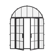 Air 5 double flat front door with sidelights and full arch transom, dual-pane glass
