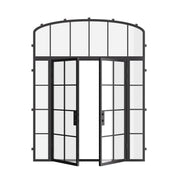 Air 5 double flat front door with sidelights and mini arch transom, dual-pane glass