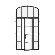 Air 5 single flat steel entry door with sidelights and mini arch transom, dual-pane glass