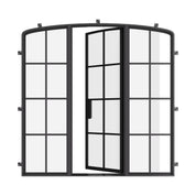 Single mini arch prehung steel entry door with sidelights and insulated safety glass