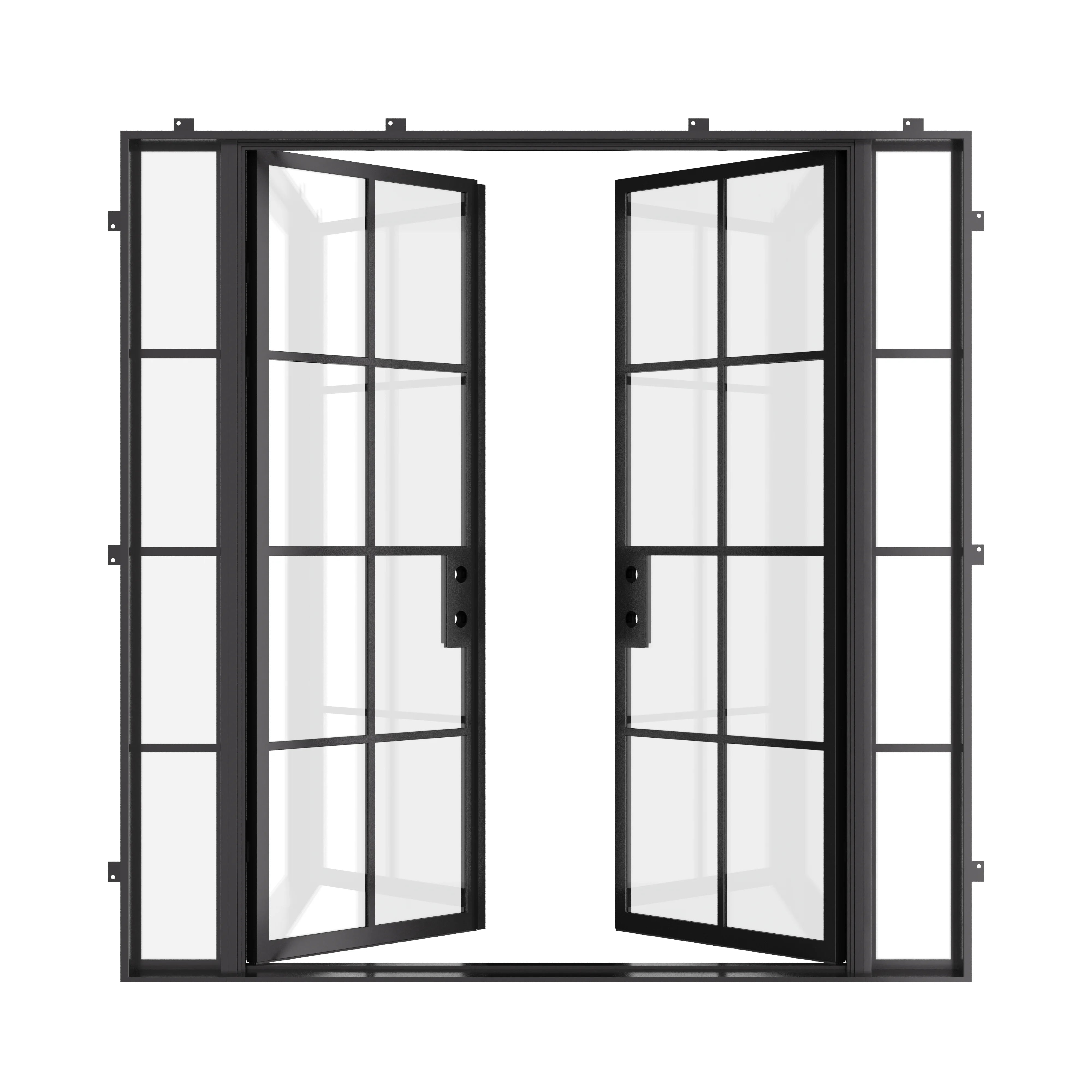 Architectural double doors with sidelights and energy-efficient frame