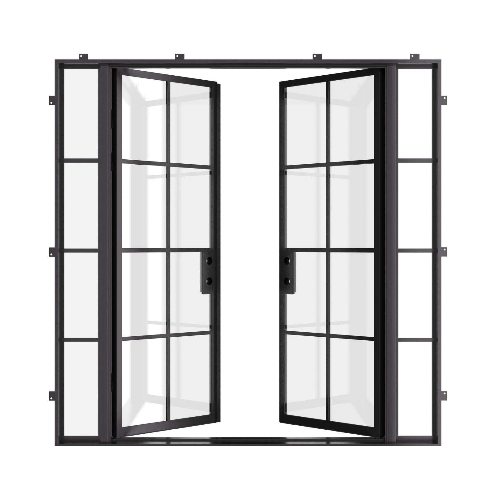 Modern double flat steel entry door with side windows