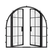Architectural double full arch steel front door with dual sidelites