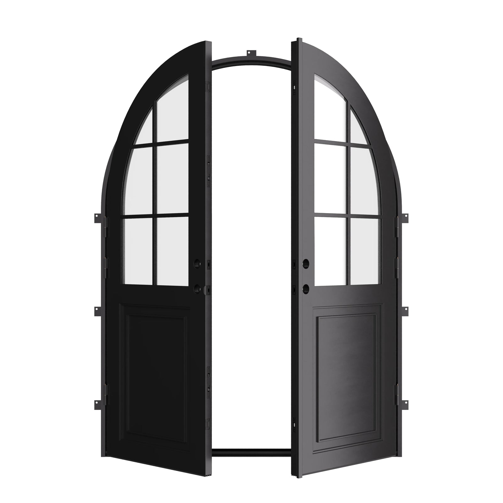 Air Getty double full arch steel front doors, residential steel entry door system with arches