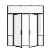 Designer architectural steel double doors with sidelights and flat transom, thermal break frame with tempered glass