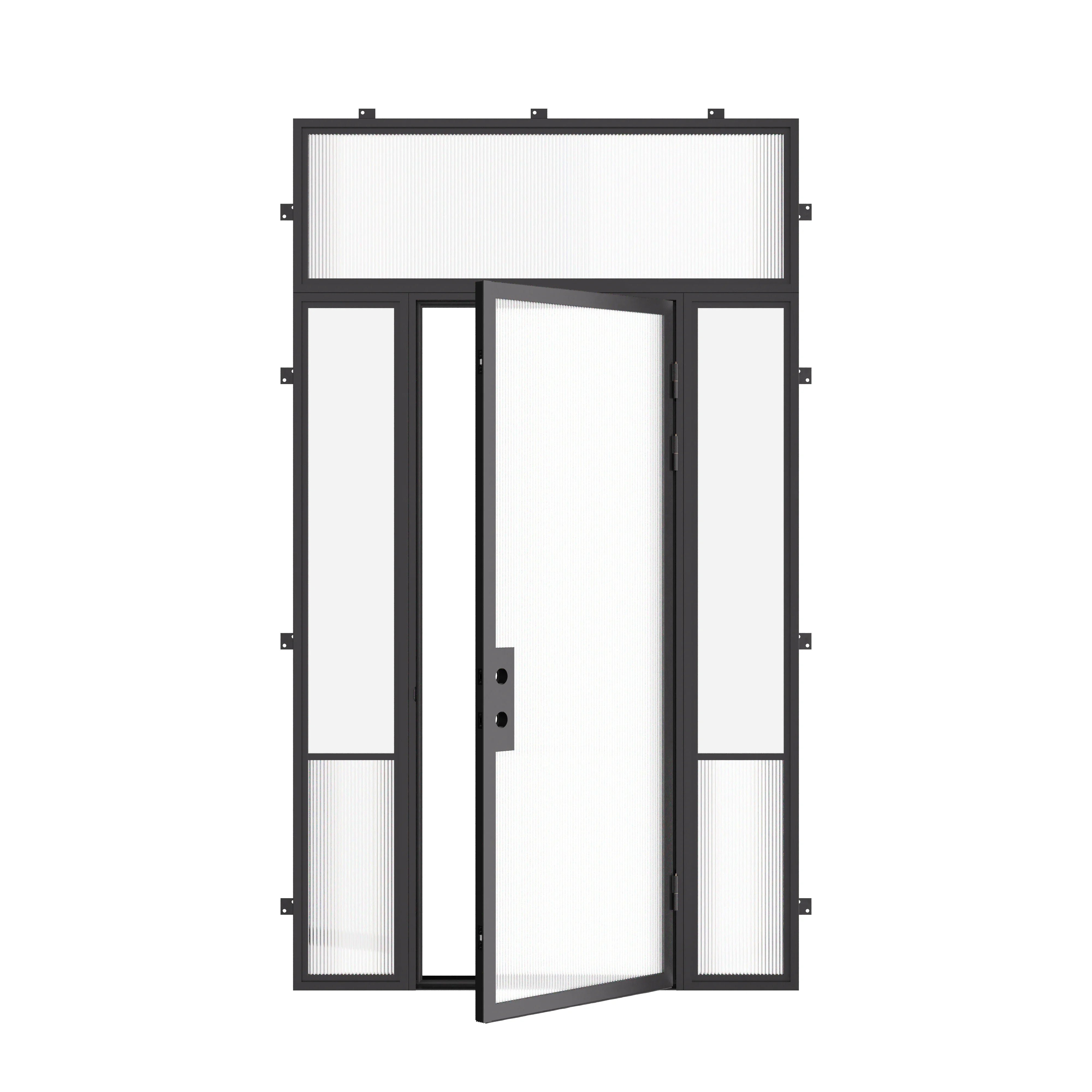 Contemporary Air Grand exterior entry door featuring thermal break steel system, side windows and flat top glass with tempered Low-E panels