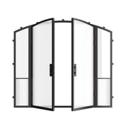 Contemporary exterior steel entry doors with sidelights and double arch design, insulated tempered Low-E glass panels