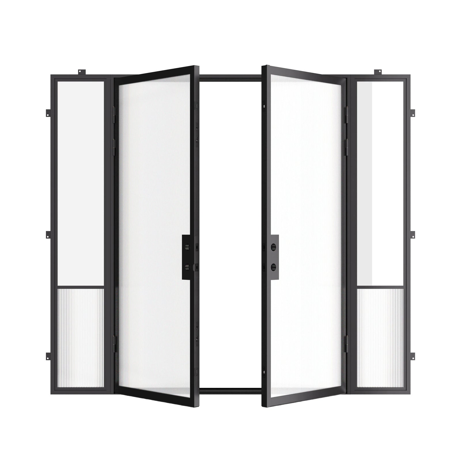 Modern Air Grand double steel entry door with sidelights, galvanized steel structure and insulated Low-E tempered glazing