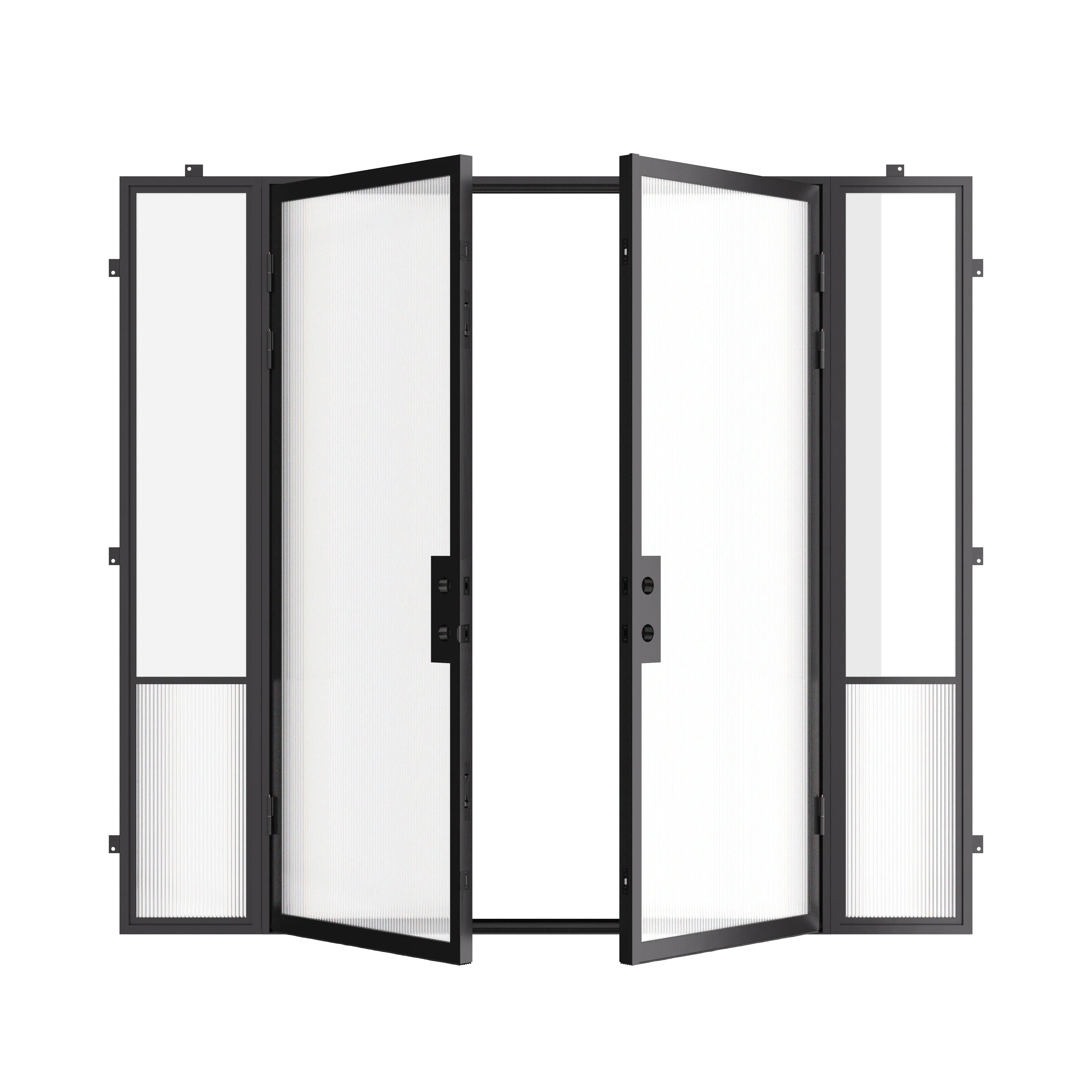 Modern Air Grand double steel entry door with sidelights, galvanized steel structure and insulated Low-E tempered glazing
