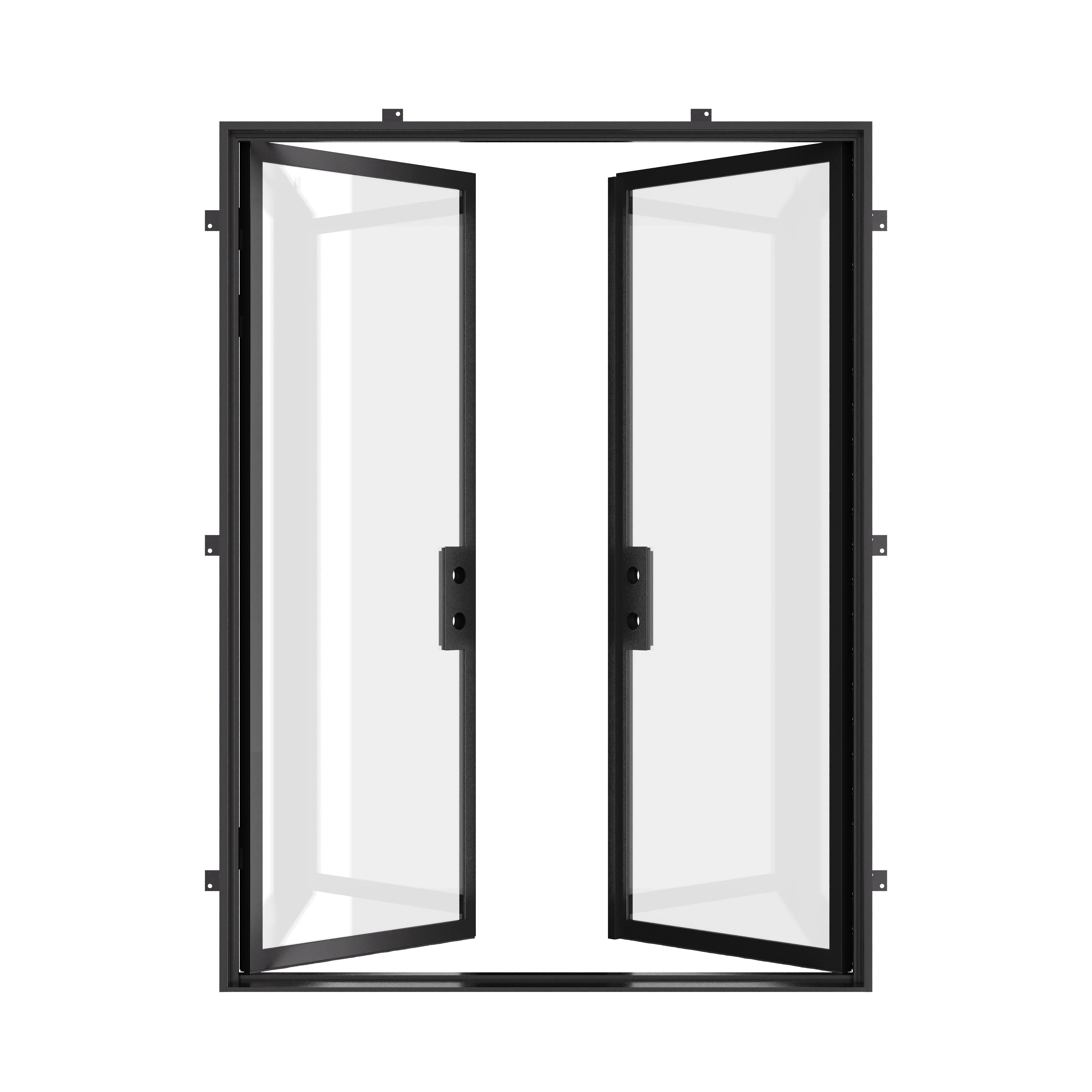Architect-grade double flat steel doors with Low-E glazing