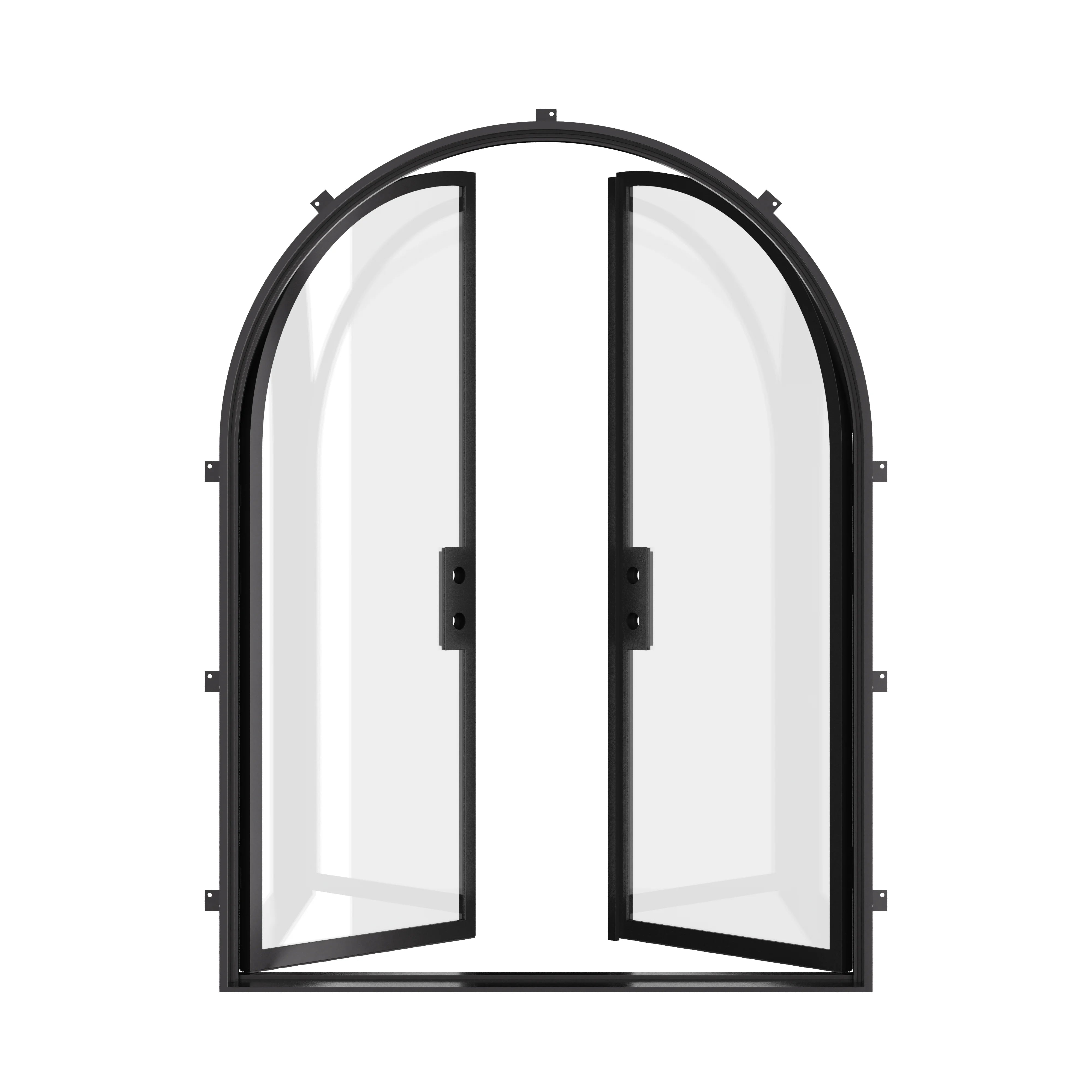 Architectural paired full arch steel doors with narrow sightlines.