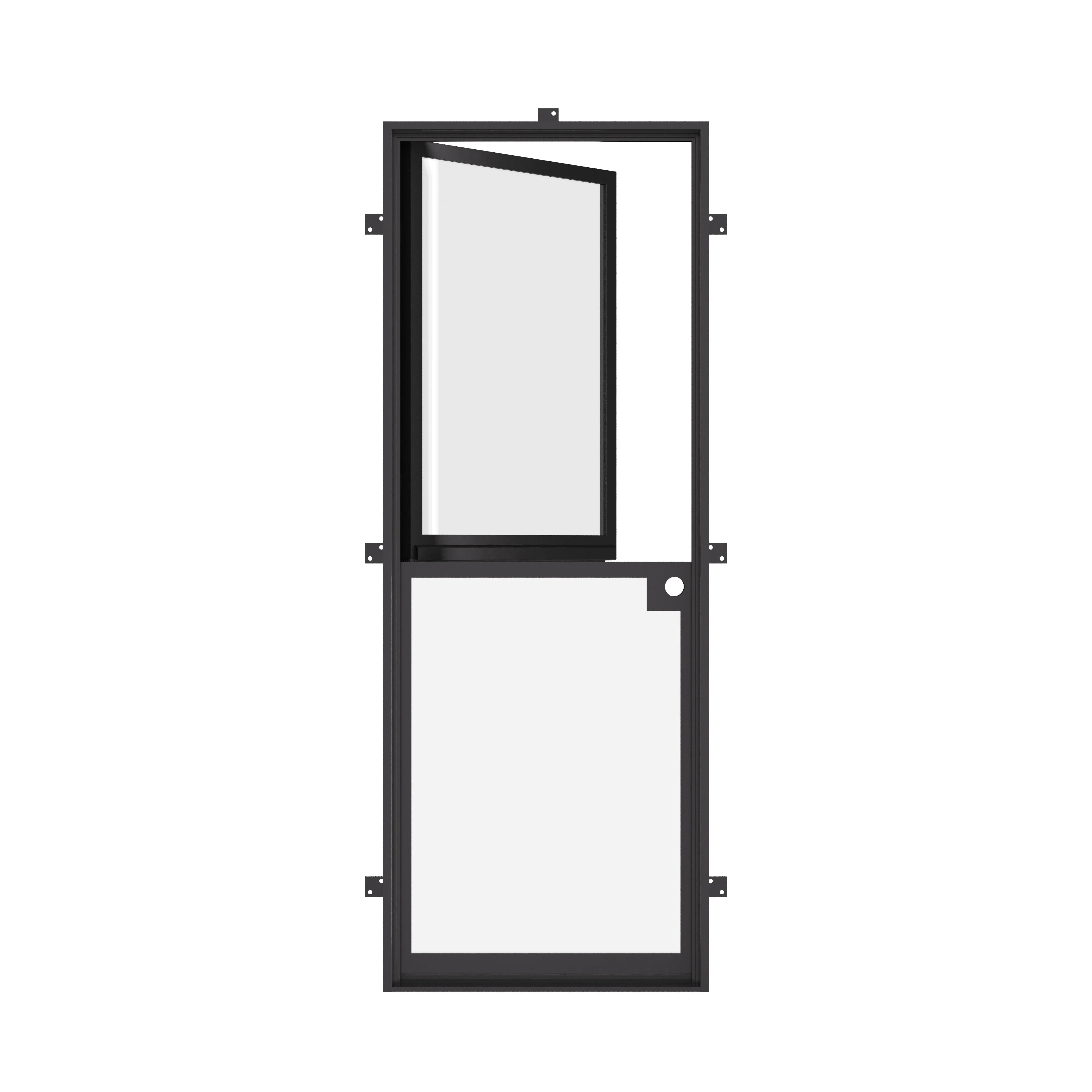 Architectural Dutch steel entry with narrow sightlines and energy ratings.