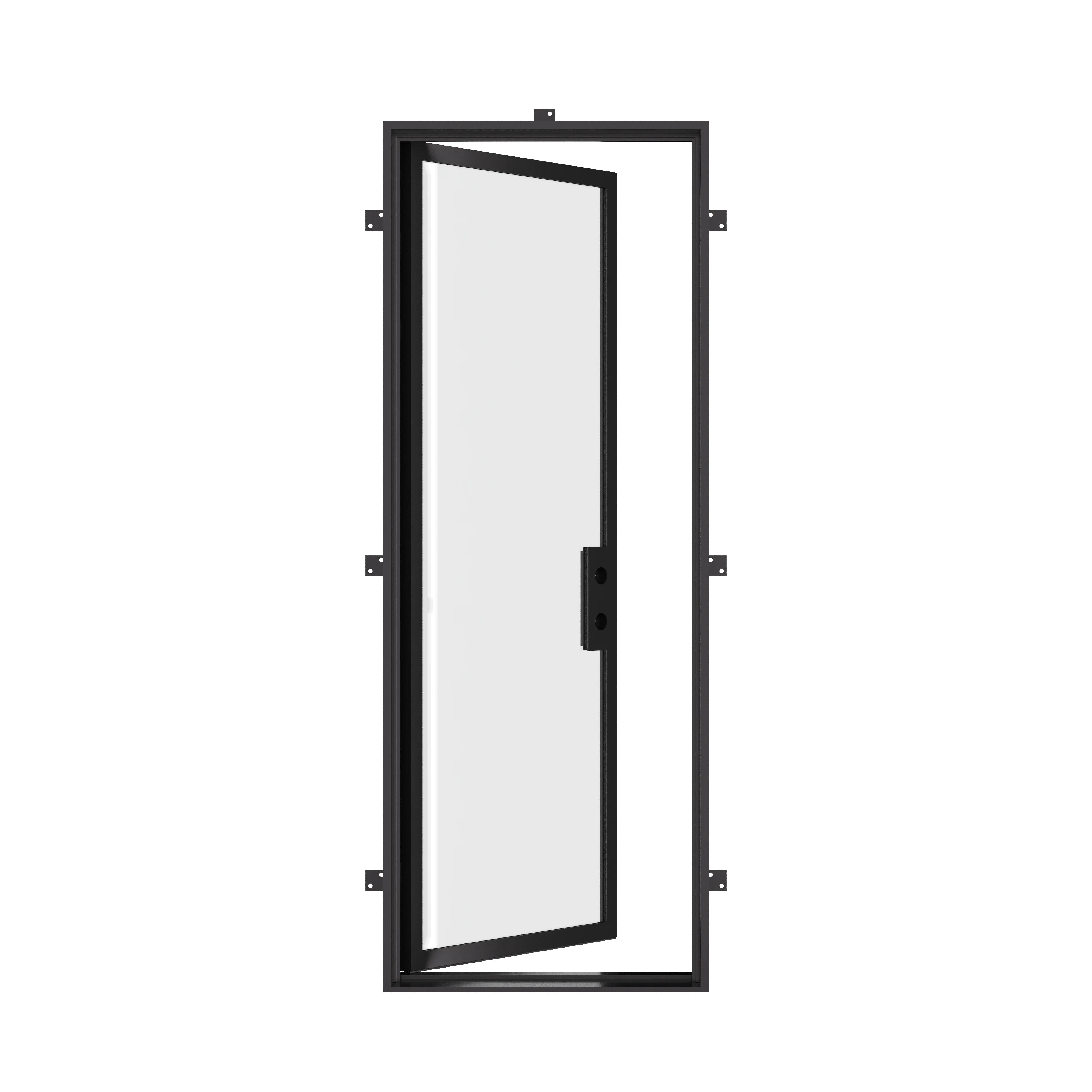 Architect-specified flat steel door with Low-E glass, divided lites, and structural cold-rolled steel build