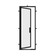 Architectural single flat steel door with dual-pane low-E glazing.