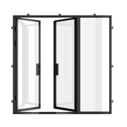 Architectural double steel doors with side window.