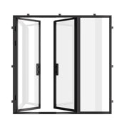 Double flat architectural steel door with right glass panel.