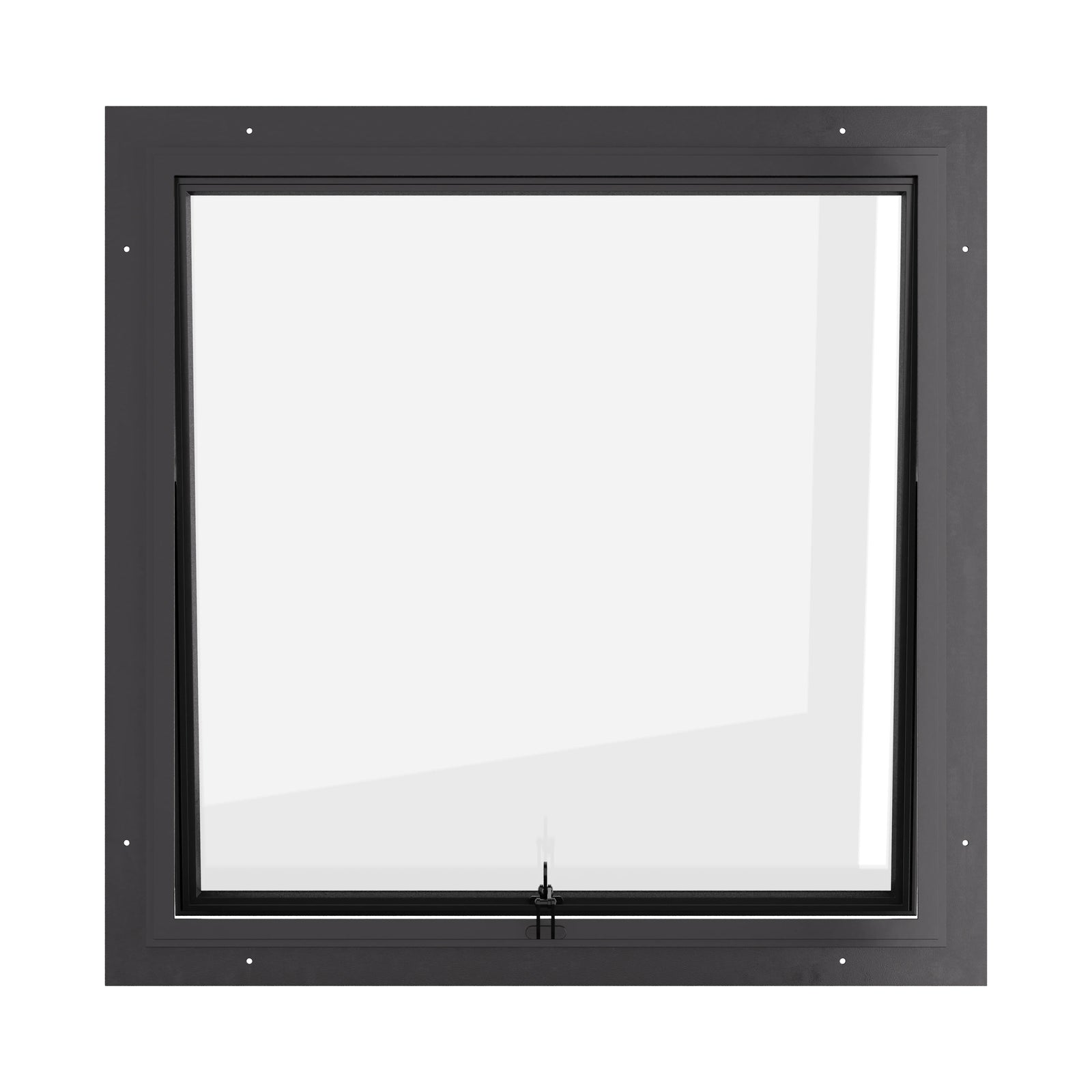 Thermally broken square awning window, 0V 0H grid, ring pull, cold-rolled steel, black, Low-E glass