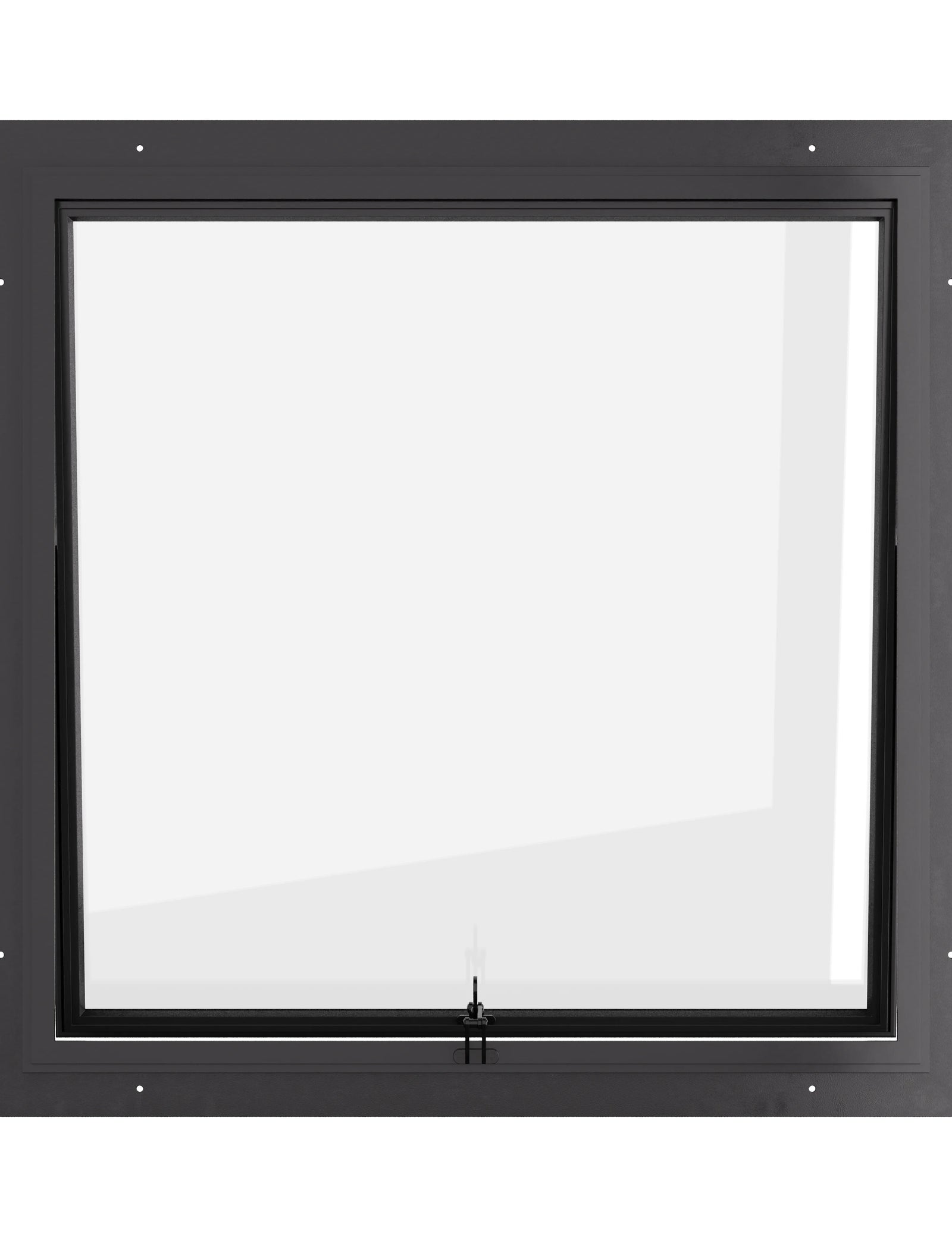 Thermally broken square awning window, 0V 0H grid, ring pull, cold-rolled steel, black, Low-E glass