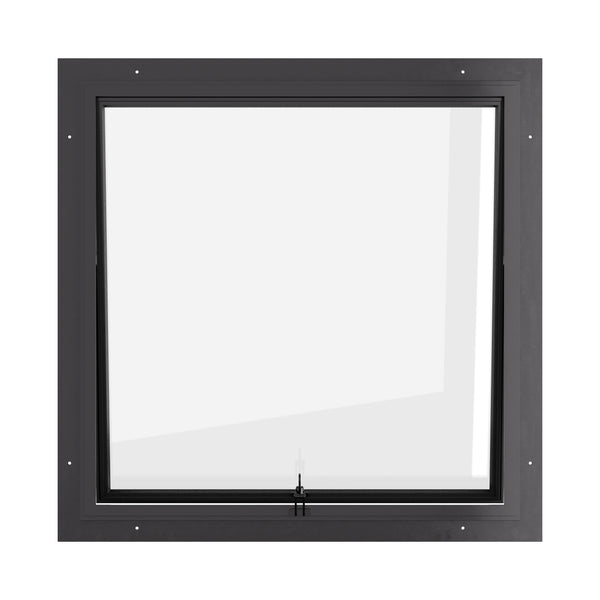 Thermally broken awning steel window, square, ring pull, cold-rolled steel, black, dual pane Low-E glass