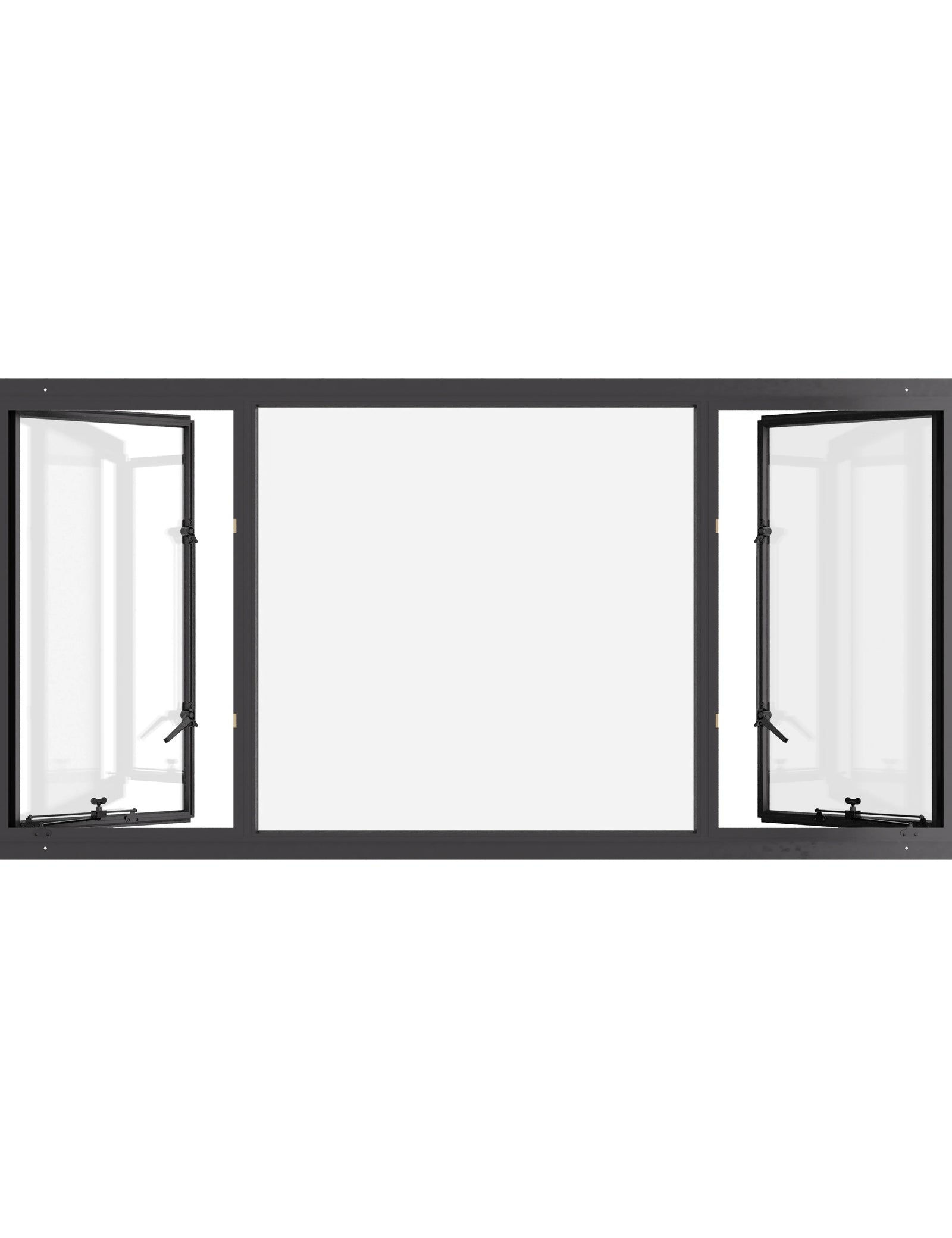 Thermally broken dual single casement steel window, cold-rolled steel, black, dual pane Low-E glass
