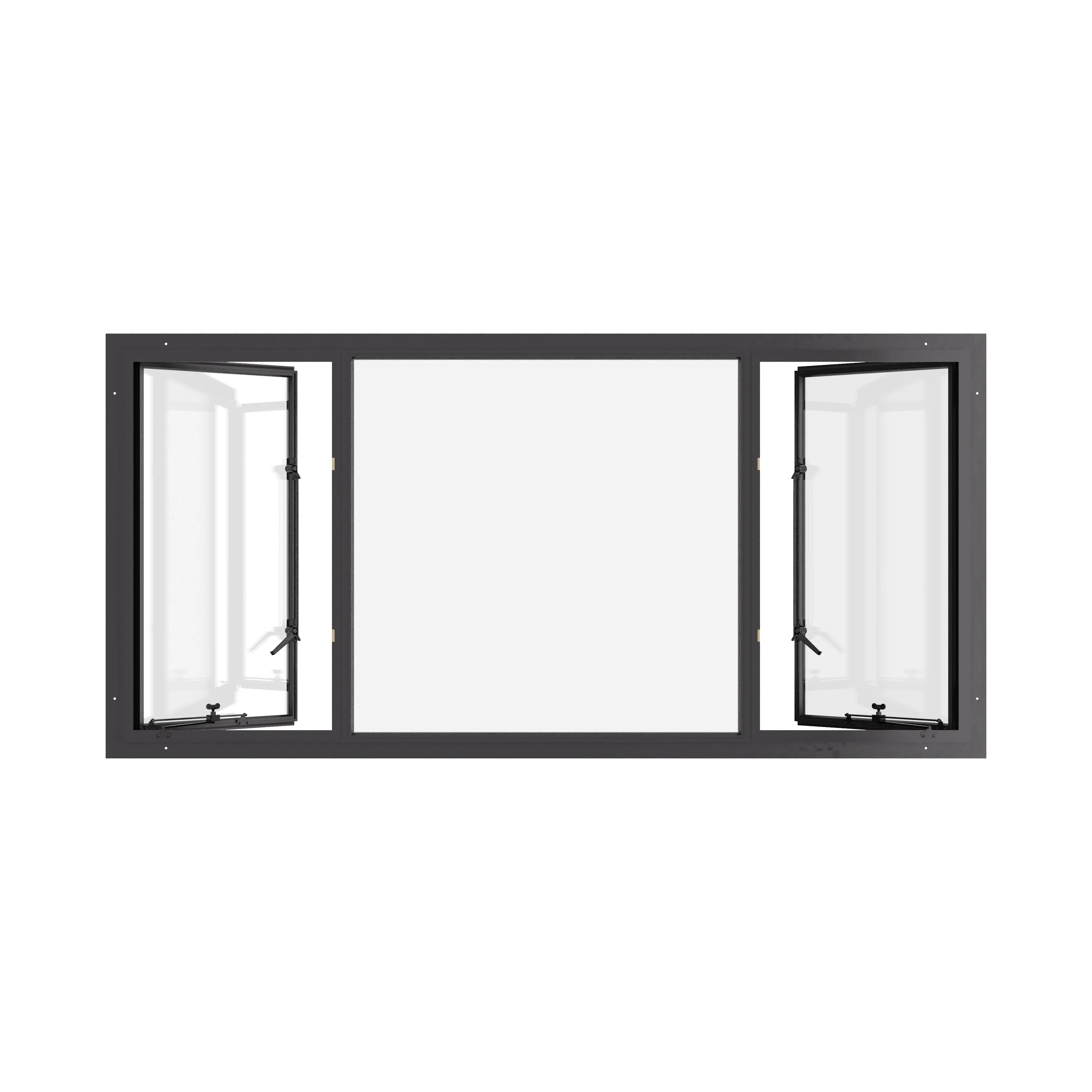 Thermally broken dual single casement steel window, cold-rolled steel, black, dual pane Low-E glass