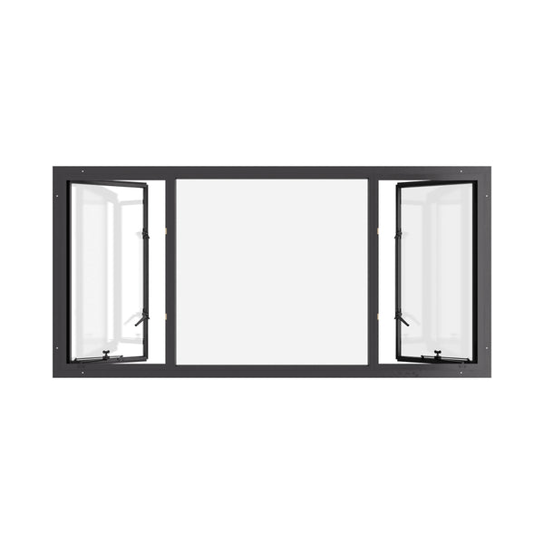 Thermally broken dual single casement steel window, cold-rolled steel, black, dual pane Low-E glass