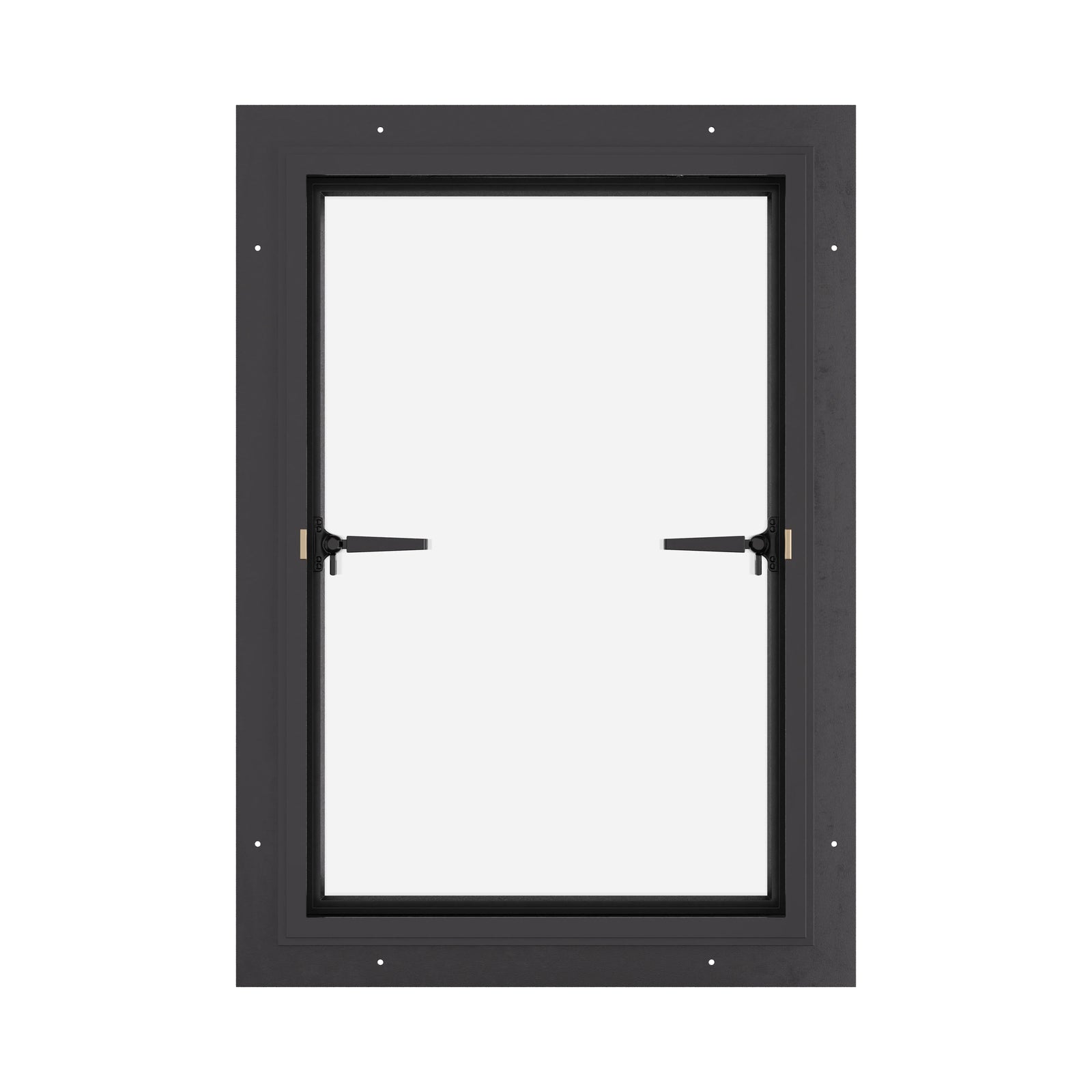 Thermally broken push-out steel window, cold-rolled galvanized steel, black, dual pane Low-E glass
