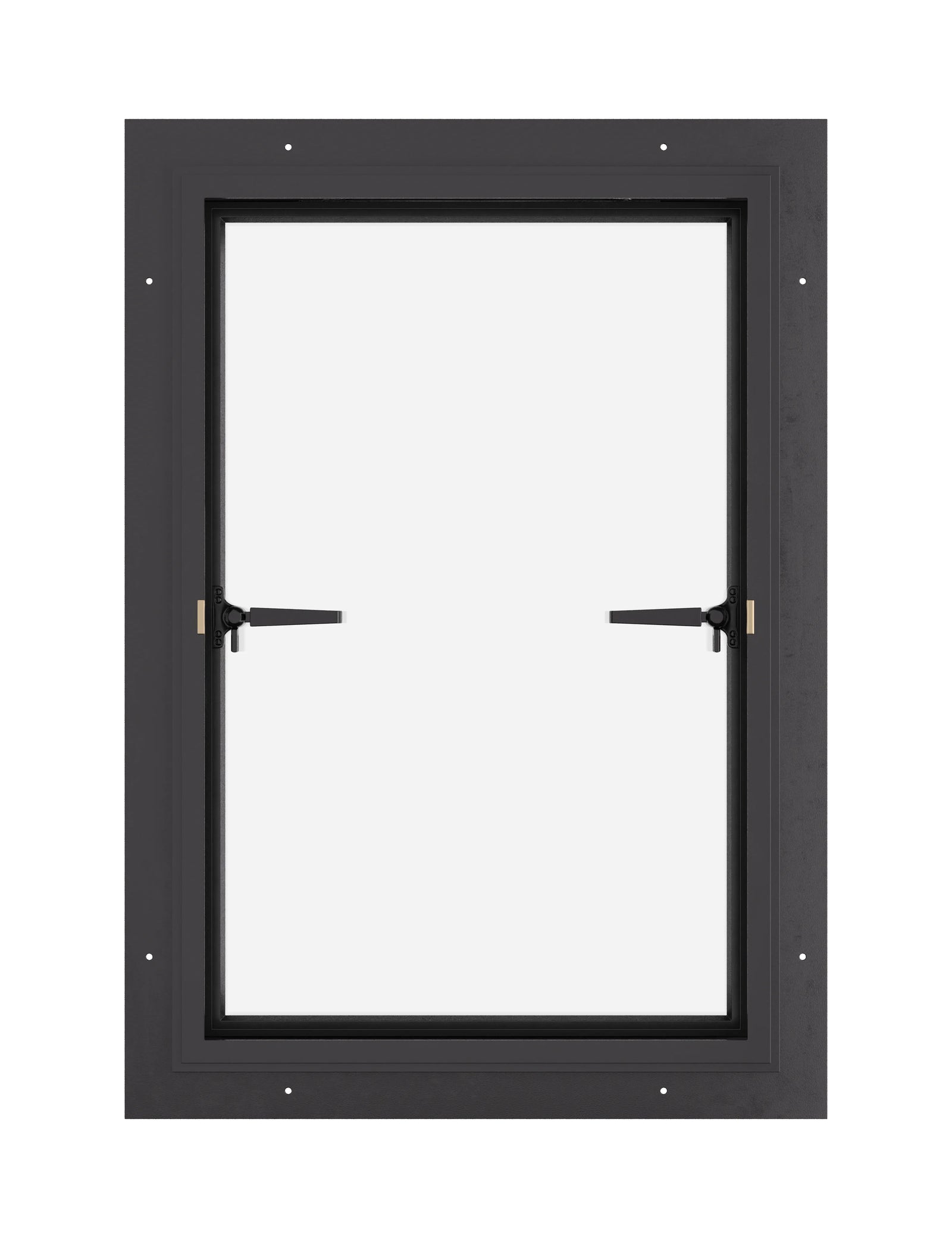 Thermally broken push-out steel window, cold-rolled galvanized steel, black, dual pane Low-E glass