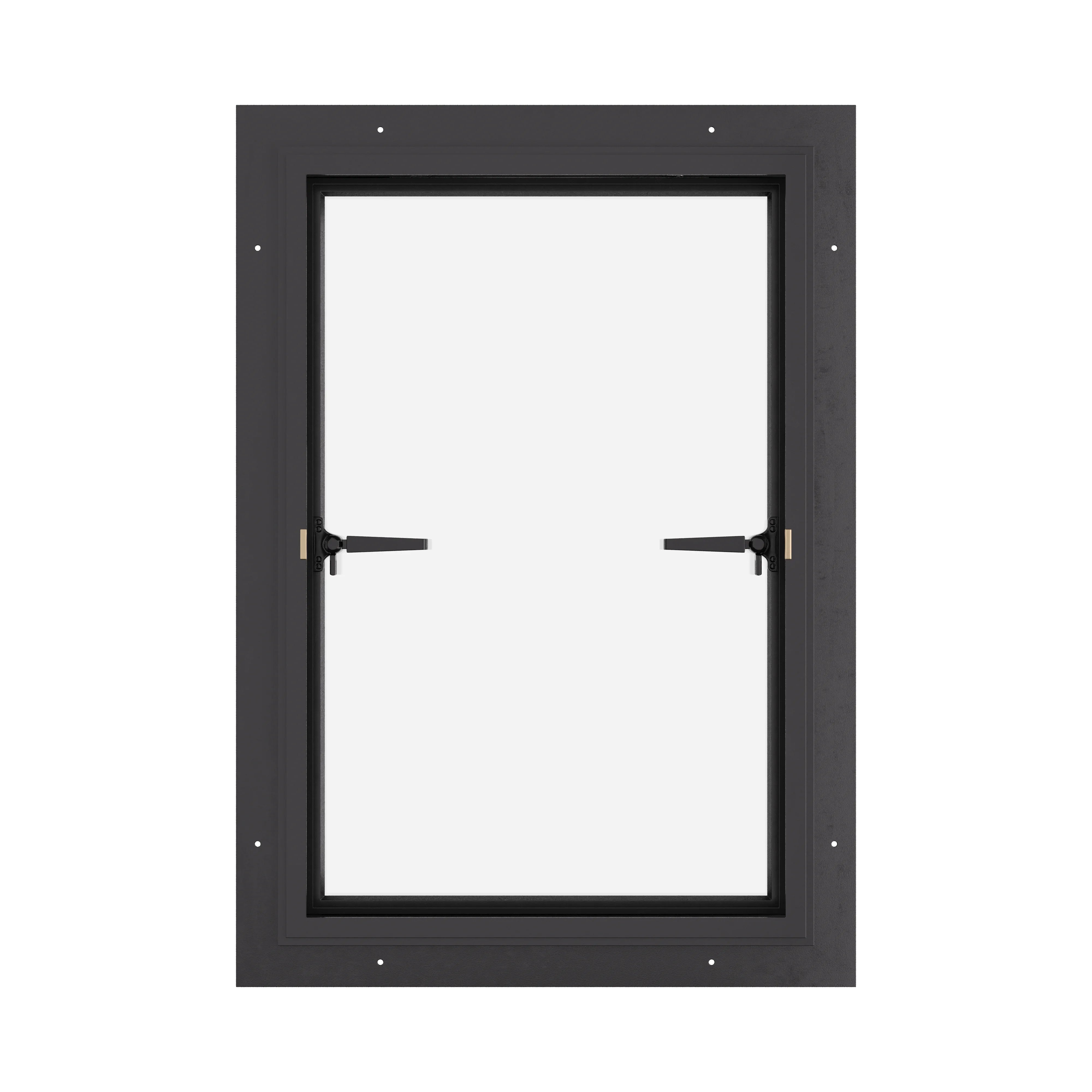 Thermally broken push-out steel window, cold-rolled galvanized steel, black, dual pane Low-E glass