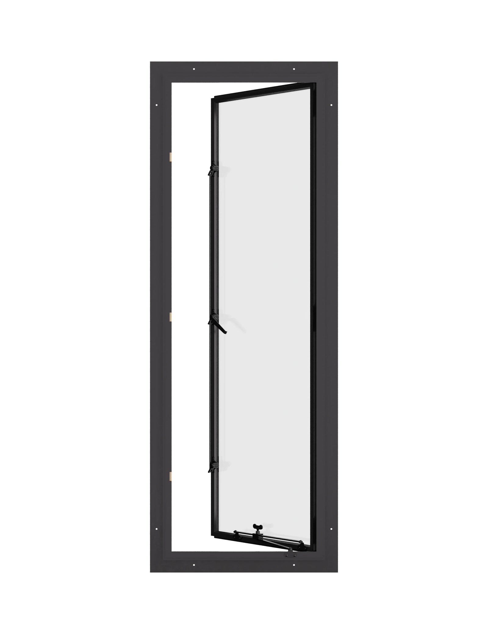 Thermally broken single casement steel window, portrait, cold-rolled steel, black, dual pane Low-E glass
