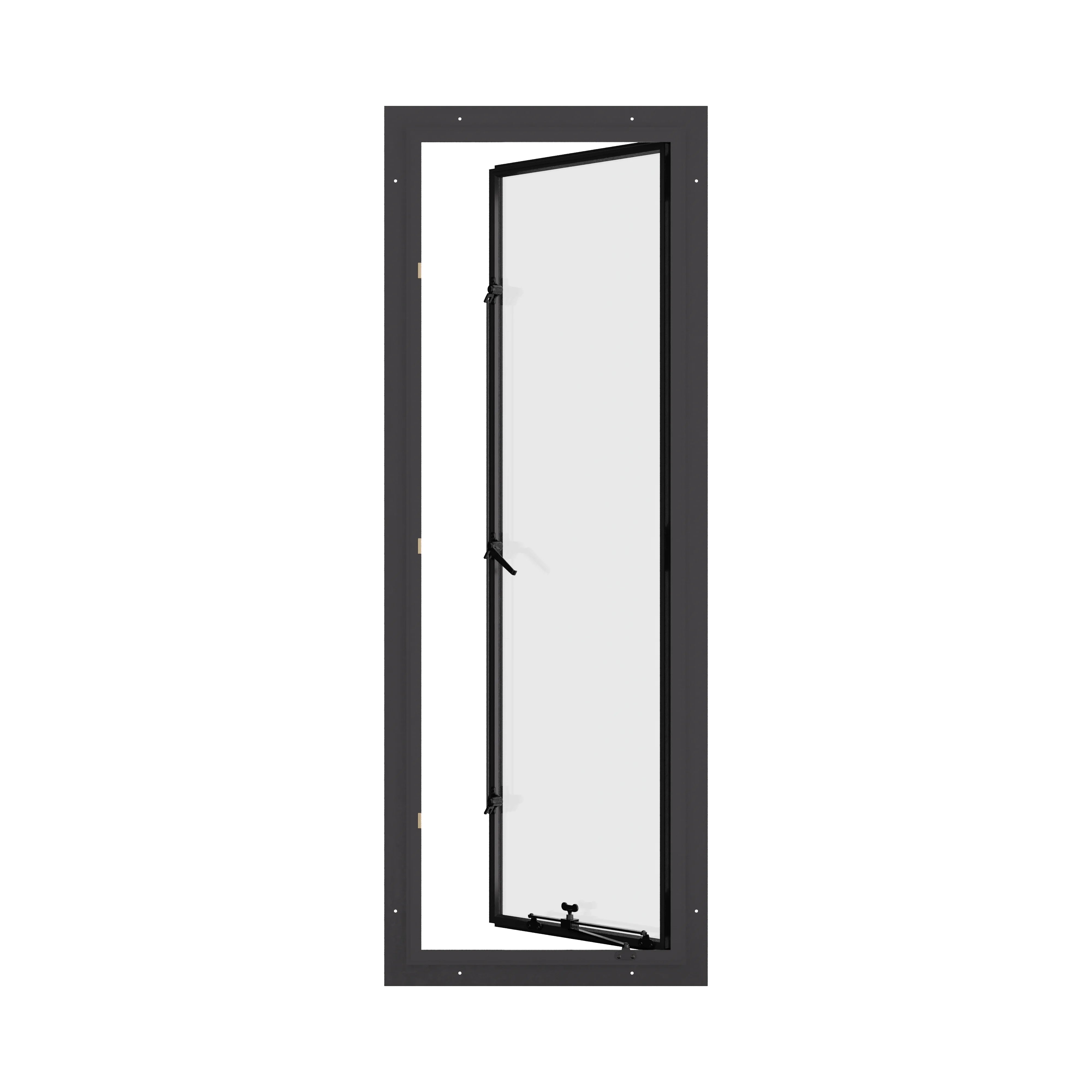 Thermally broken single casement steel window, portrait, cold-rolled steel, black, dual pane Low-E glass