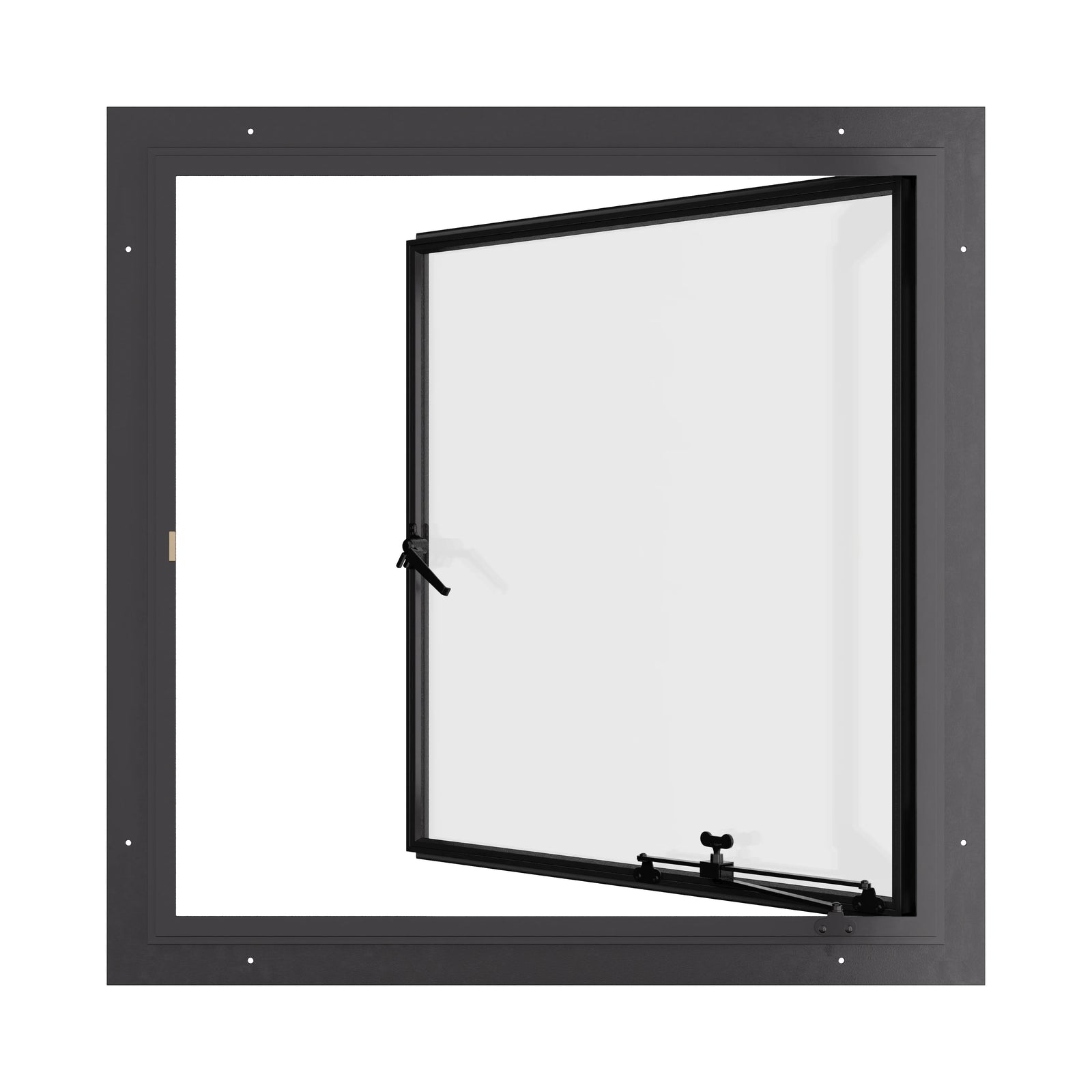 Thermally broken single casement steel window, square, cold-rolled steel, black finish, Low-E glass