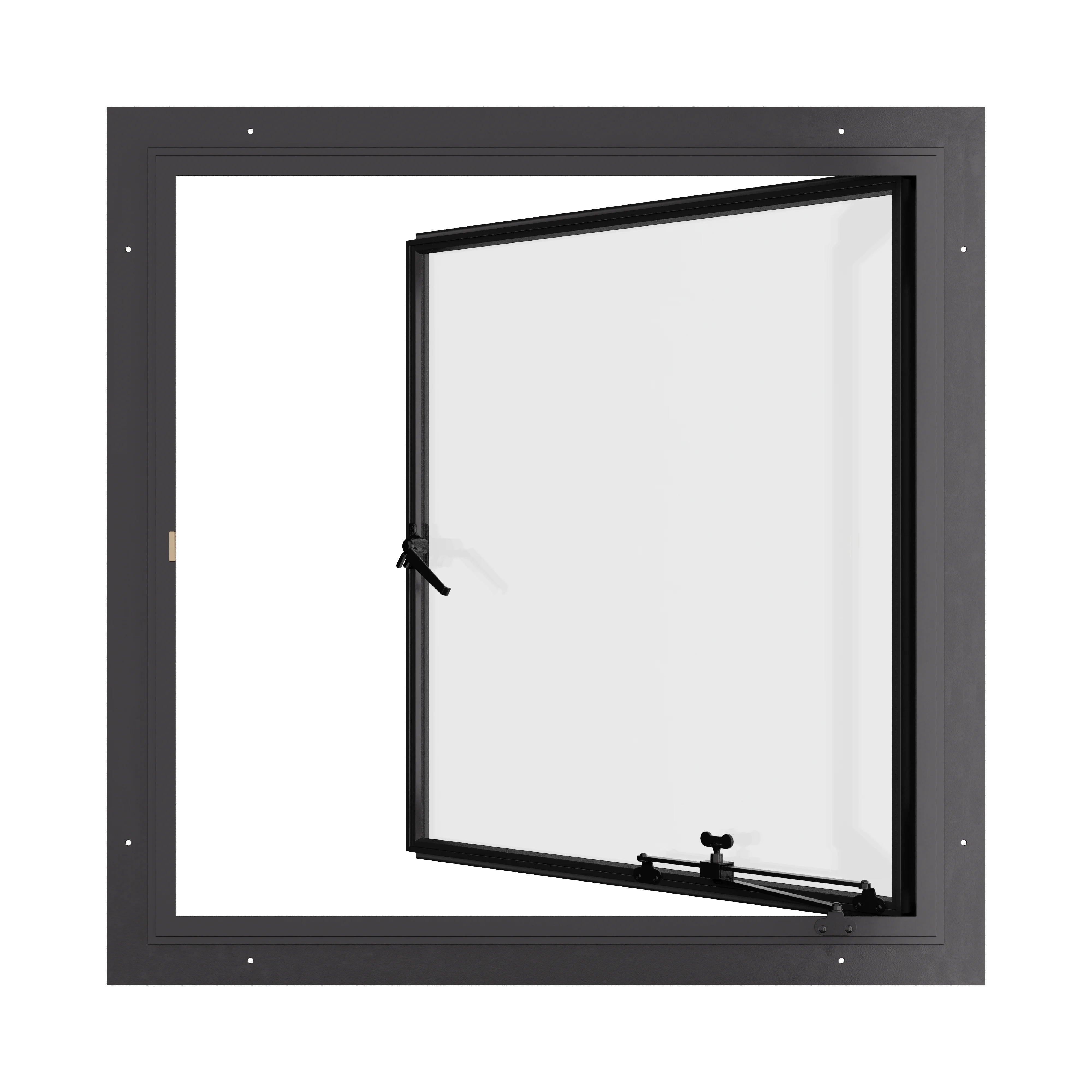 Thermally broken single casement steel window, square, cold-rolled steel, black finish, Low-E glass