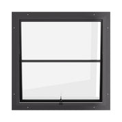 Awning steel window, square, 0V 1H grid, ring pull, hot-rolled steel, black finish, Low-E glass