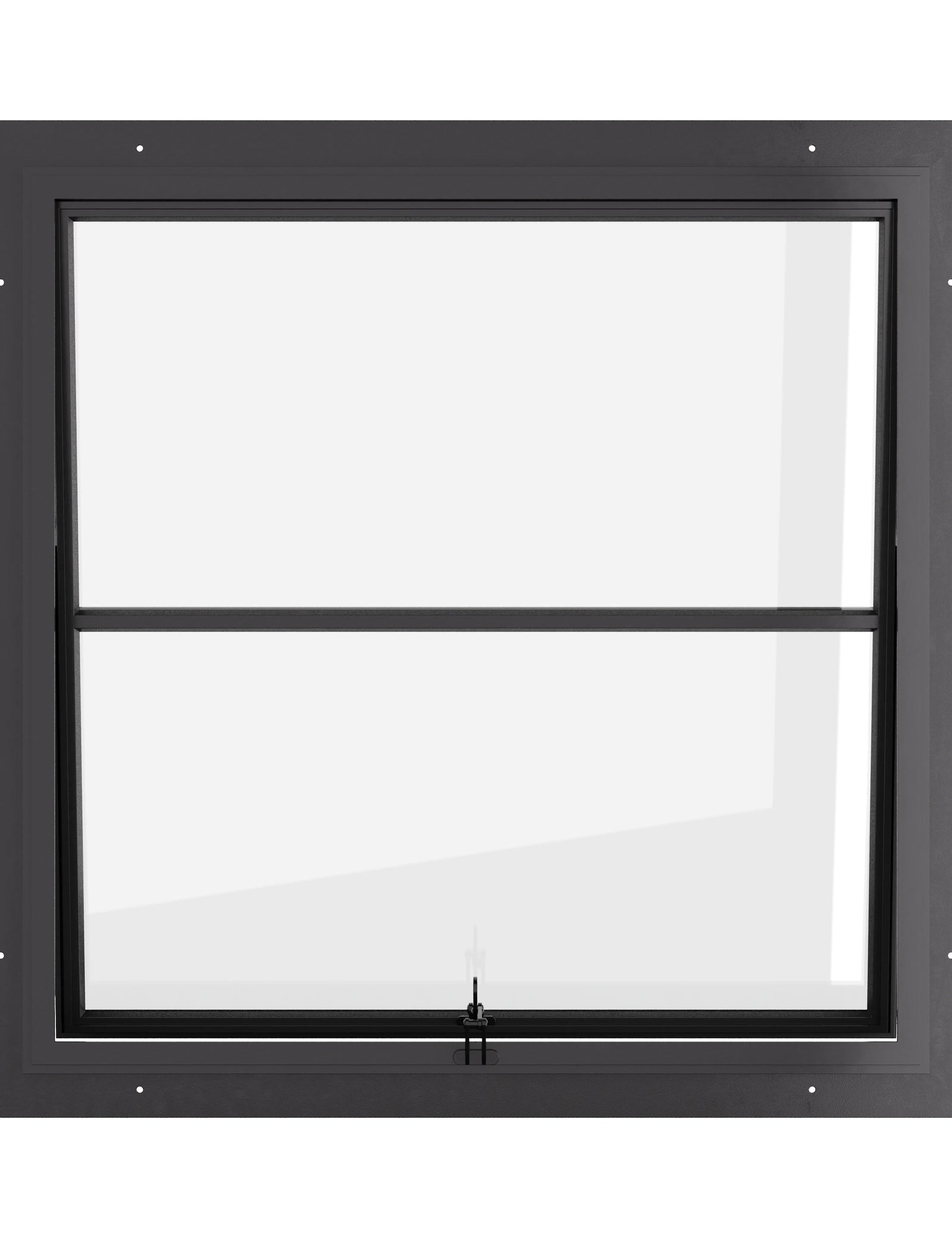 Awning steel window, square, 0V 1H grid, ring pull, hot-rolled steel, black finish, Low-E glass
